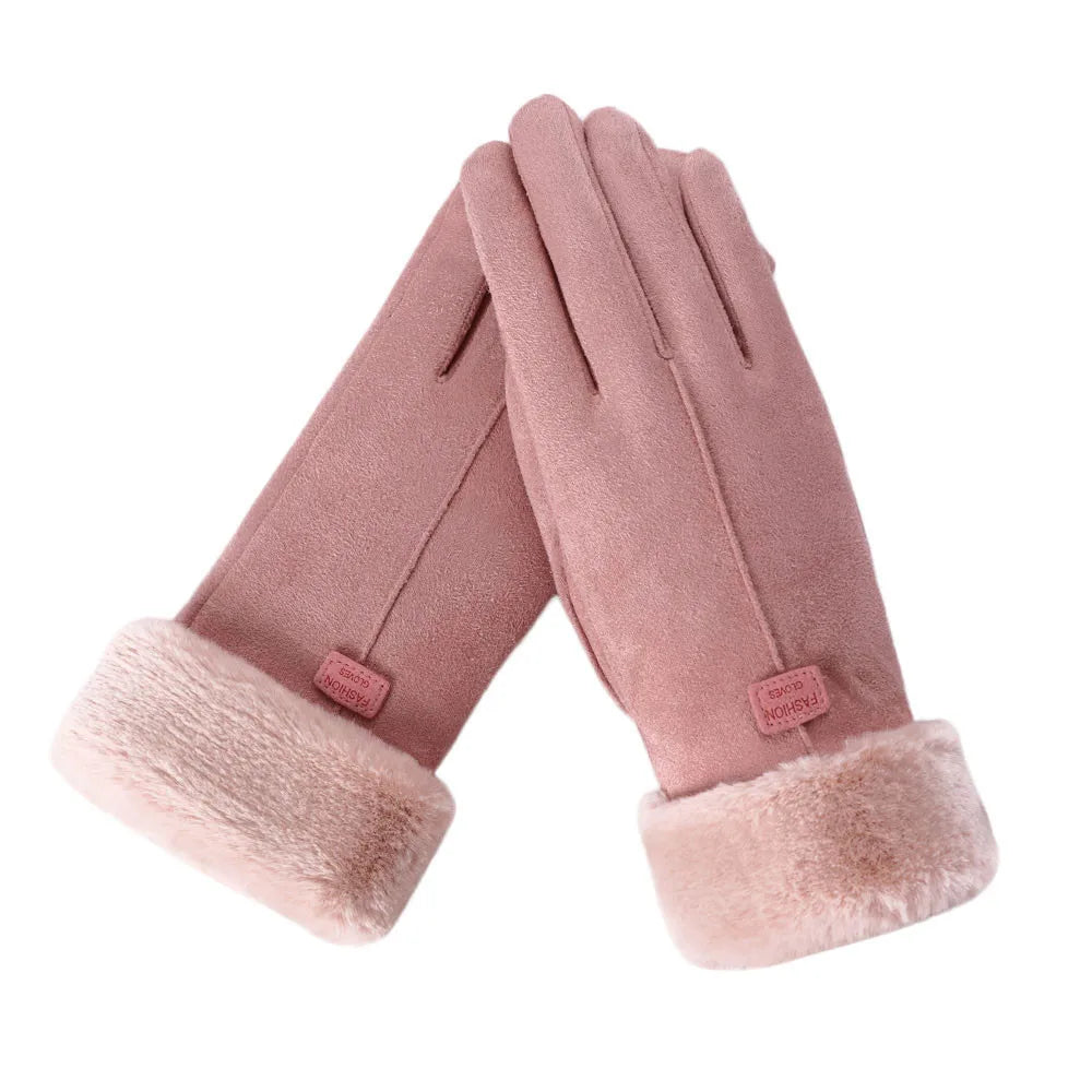 Guantes de invierno de ante para mujer con pantalla táctil - Forro de terciopelo cálido