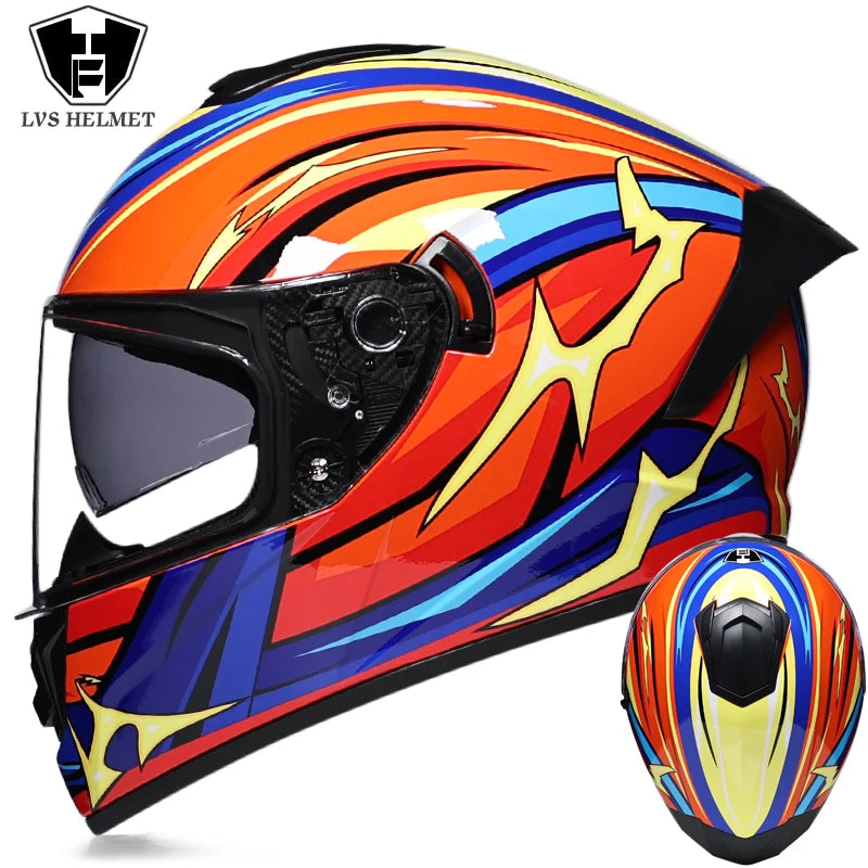Full Face Racing Motorcycle Helmet - Winter Warm Double Visor