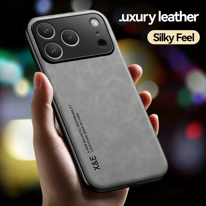 Luxury Leather iPhone Case - Magnetic Car Holder Compatible