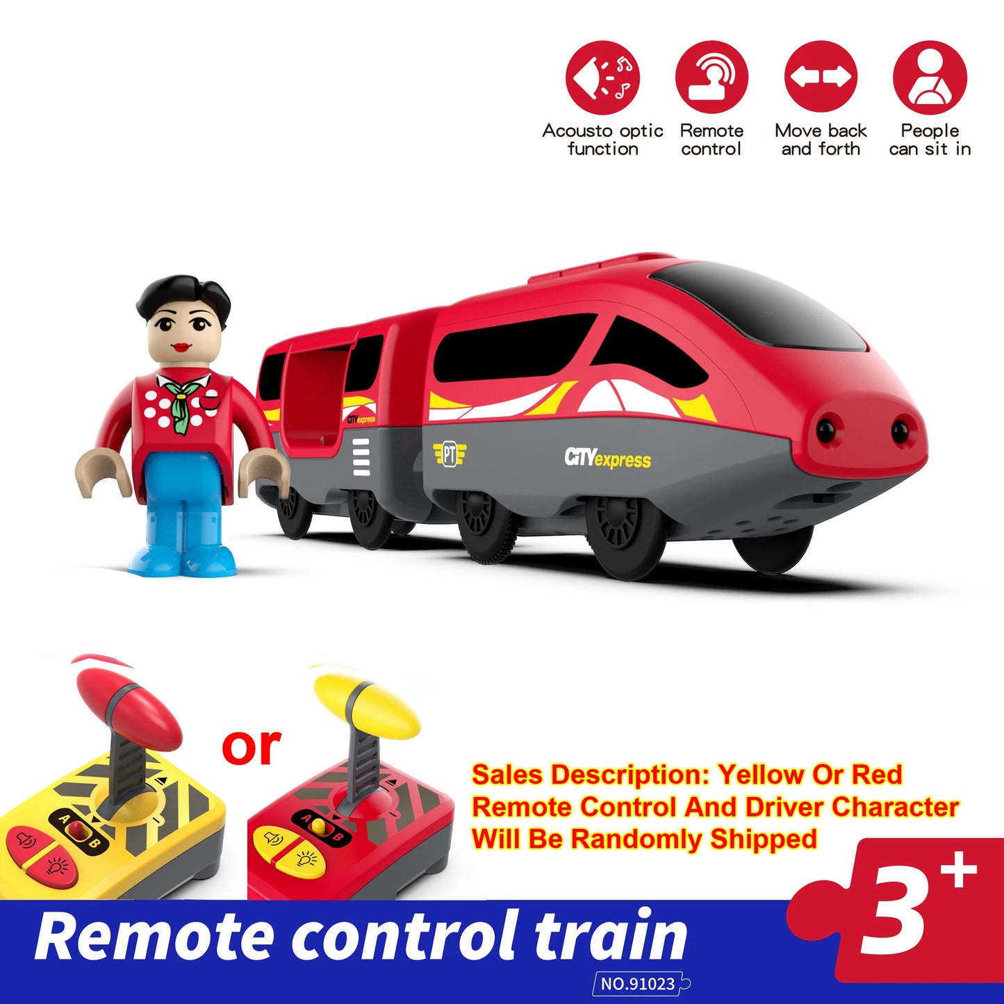 Remote Control Electric Train Toy - Wooden Track Compatible Set