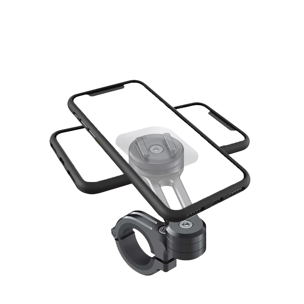 Phone mount with phone case on a white background