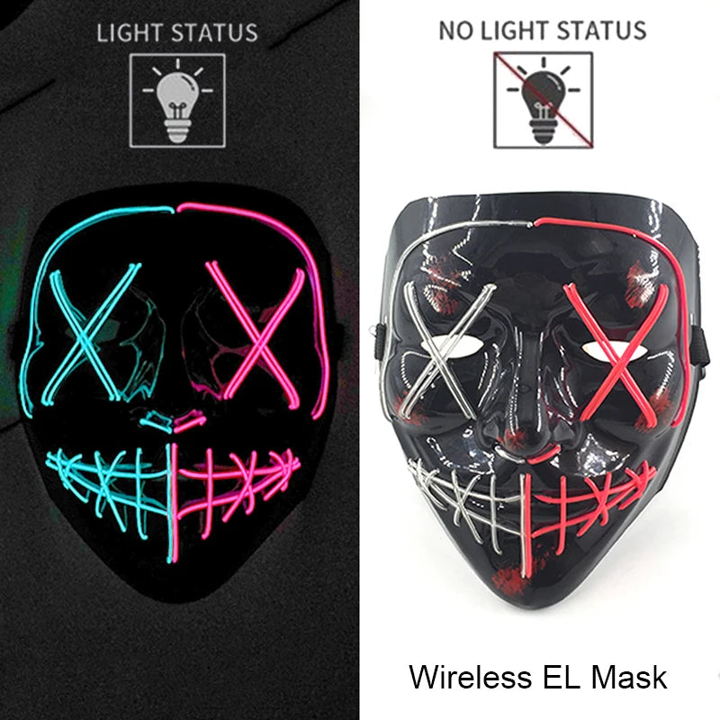 Wireless Neon LED Purge Mask - Glow in Dark Halloween Mask