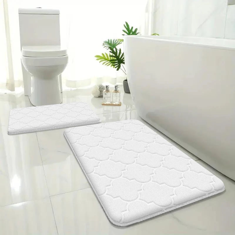 Embossed Flannel Bath Mat Set - Non-Slip Absorbent Floor Mats