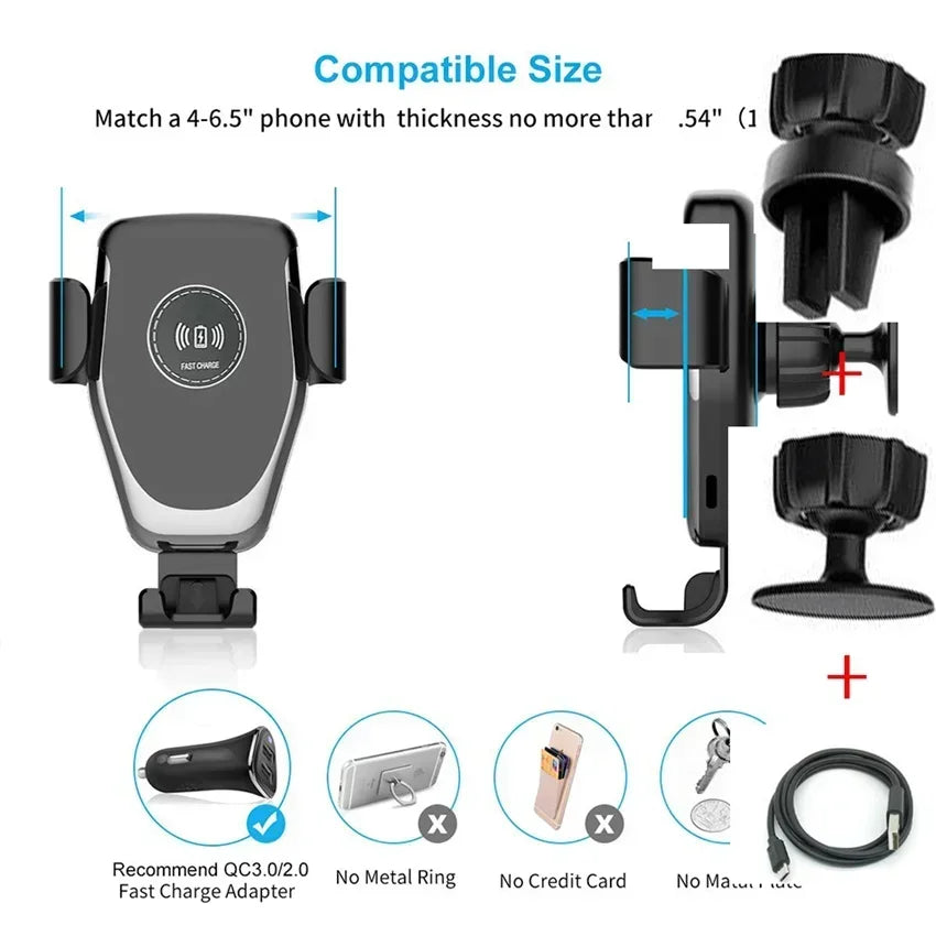 30W Wireless Car Charger - Fast Charging & Secure Mount