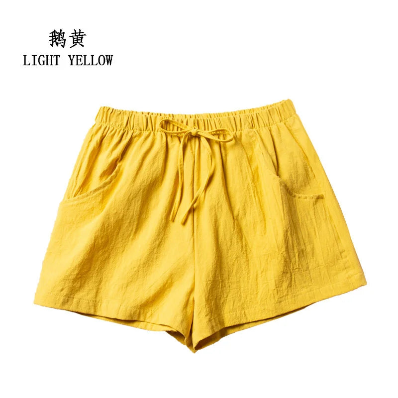 Women's Cotton Linen Shorts - High Waist Casual Workout