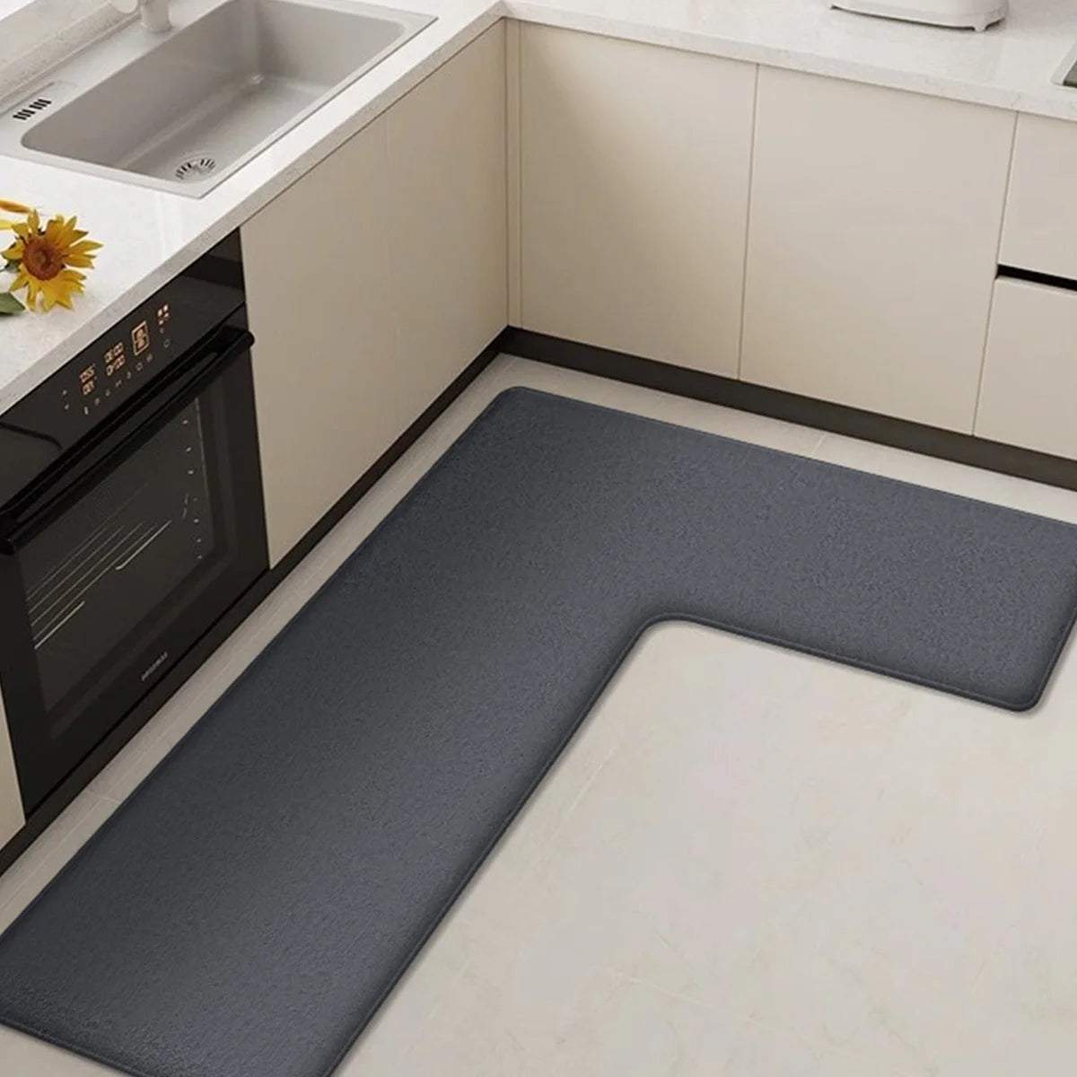 Thickened Corner Floor Mat - Soft Flannel L-Shaped Kitchen Mat