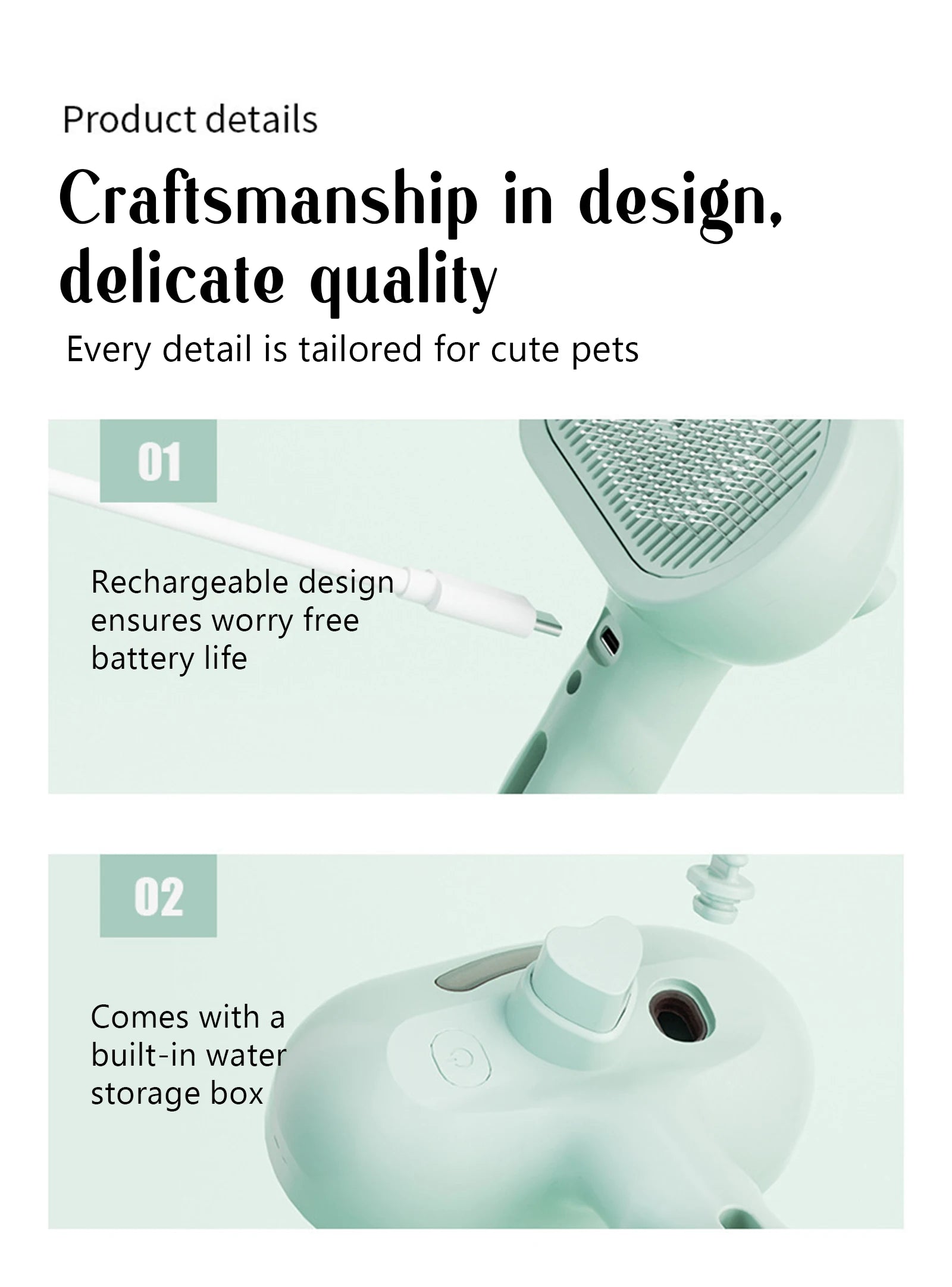 Steam Massage Pet Brush - Safe Round Head with Spray Hair Removal - Bascora