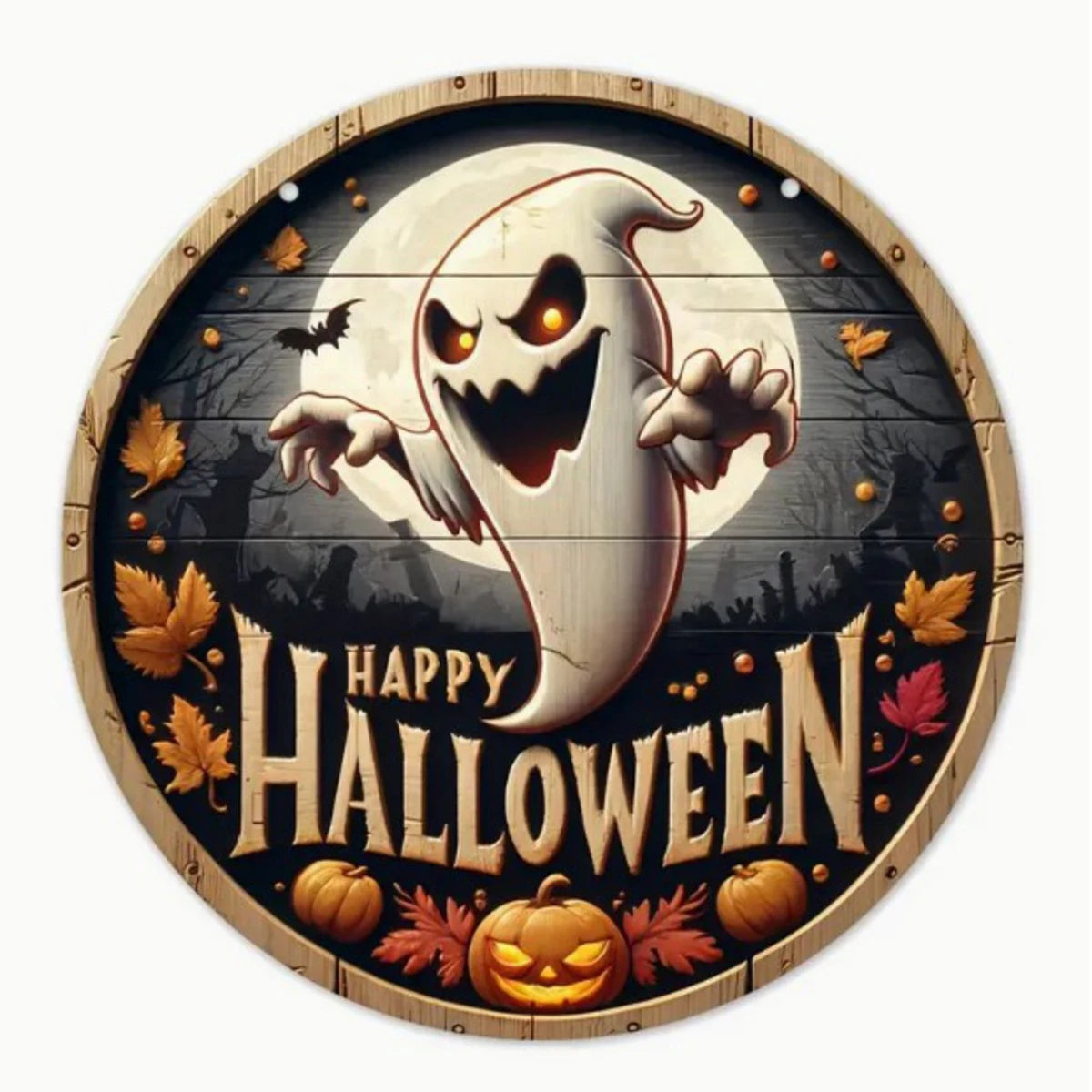 Halloween Wooden Wreath - Retro Pumpkin Head Decoration