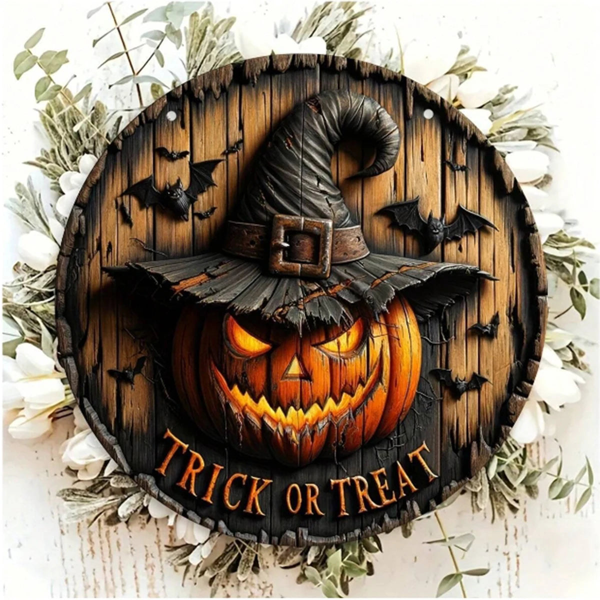 Halloween Wooden Wreath - Retro Pumpkin Head Decoration