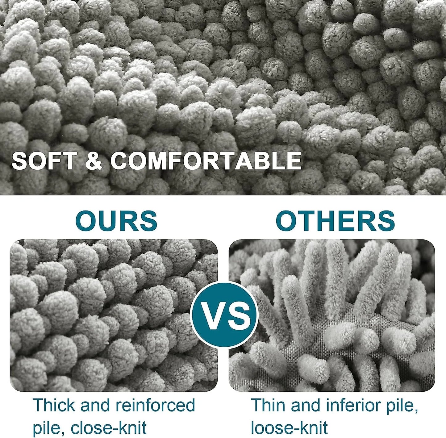 Plush Microfiber Bathroom Carpet - Machine Washable Chenille Mat