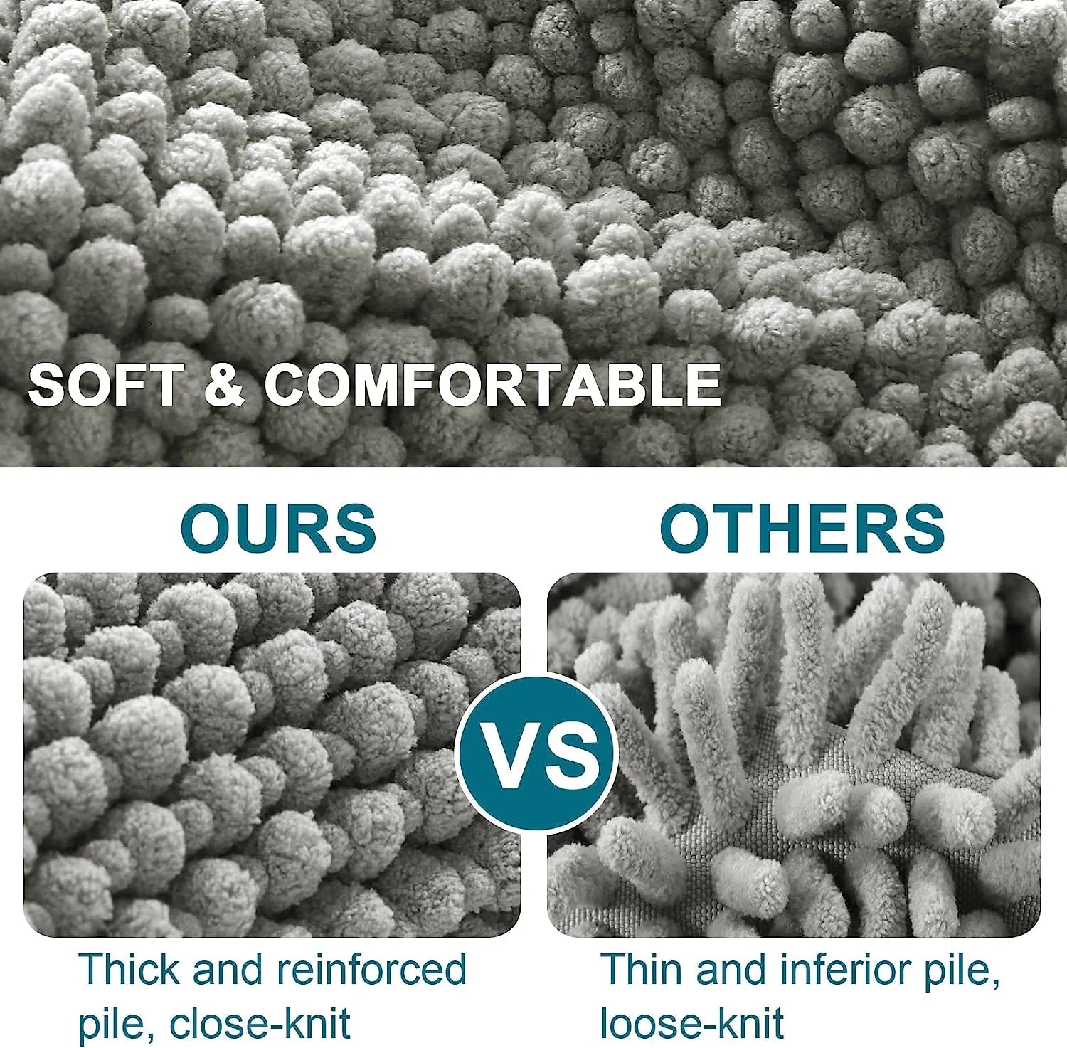 Plush Microfiber Bathroom Carpet - Machine Washable Chenille Mat - Bascora