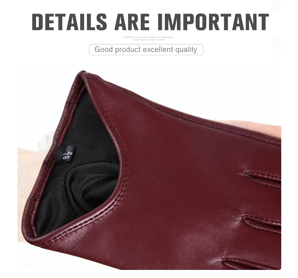 Guantes de cuero de moda para mujer: mitones cálidos de invierno