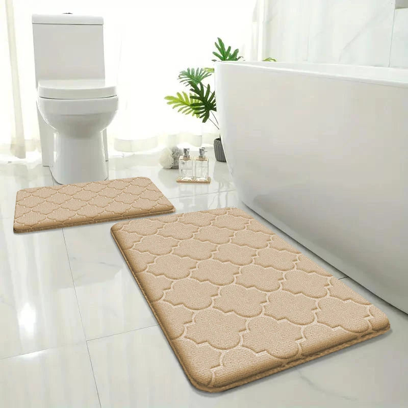 Embossed Flannel Bath Mat Set - Non-Slip Absorbent Floor Mats