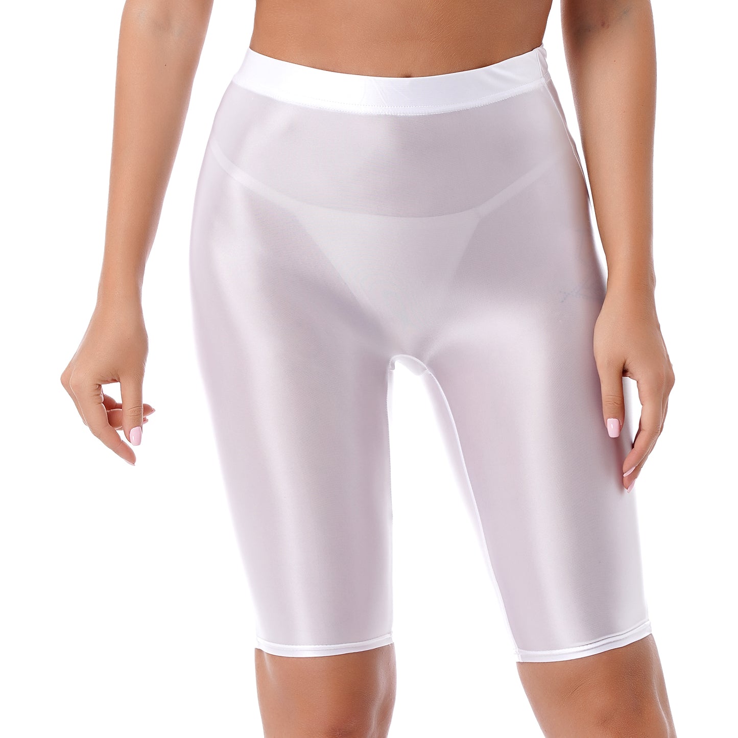 Women's High Waist Swim Shorts - Glossy Athletic Leggings Swimwear