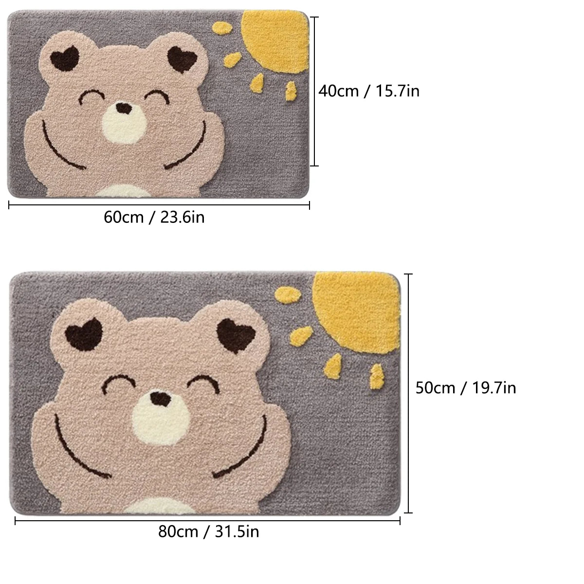 Children's rug with bear design and measurements