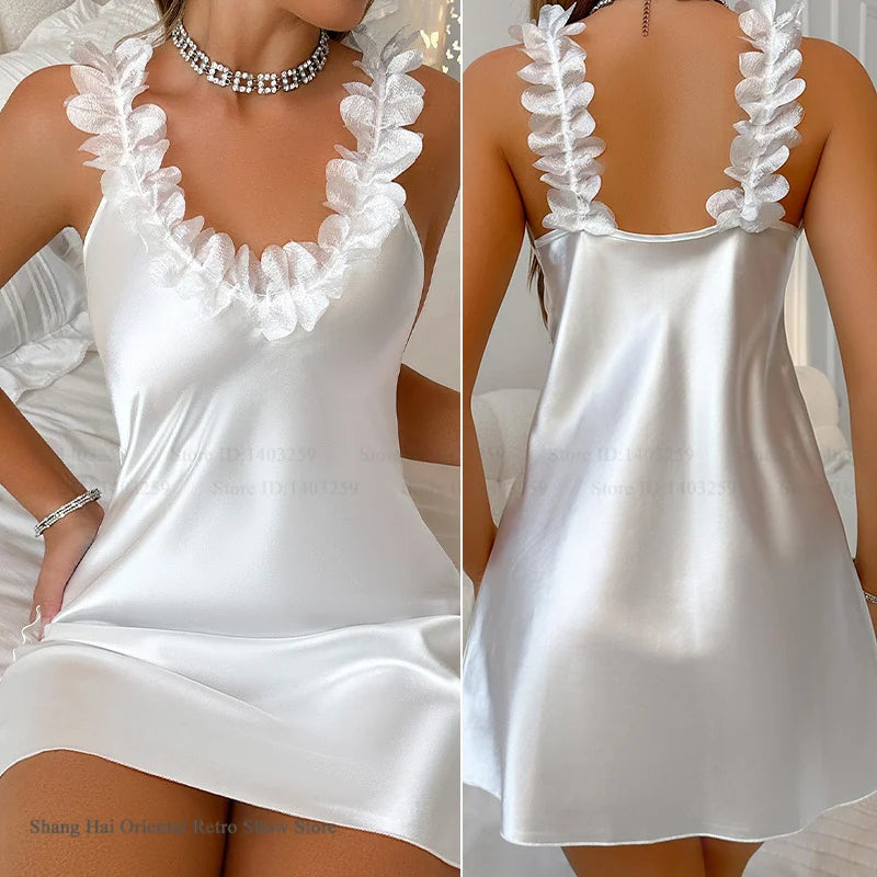 2-Piece Lace Kimono Robe Set - Silk Satin Nightgown