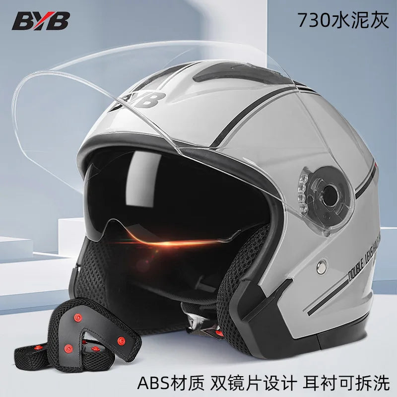 Casque moto ouvert - Double écran rétro 3/4