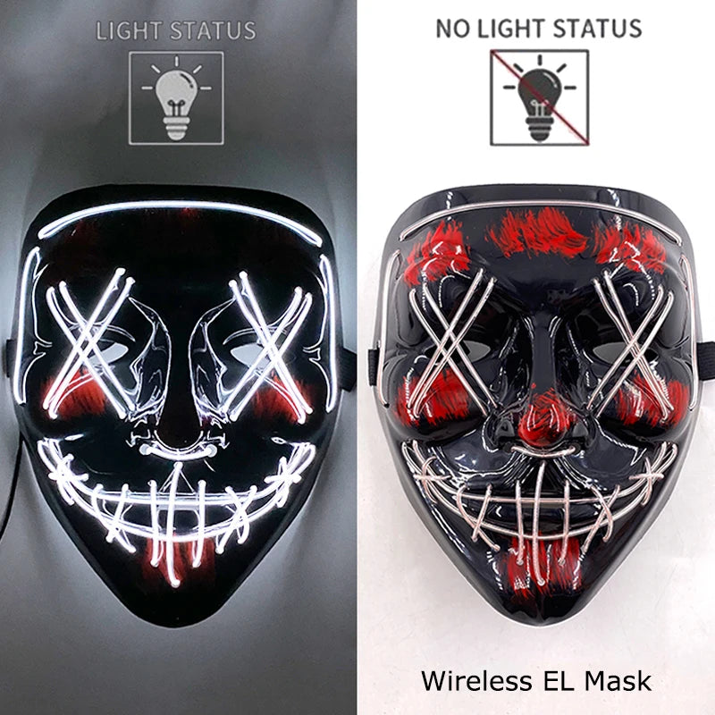 Wireless Neon LED Purge Mask - Glow in Dark Halloween Mask