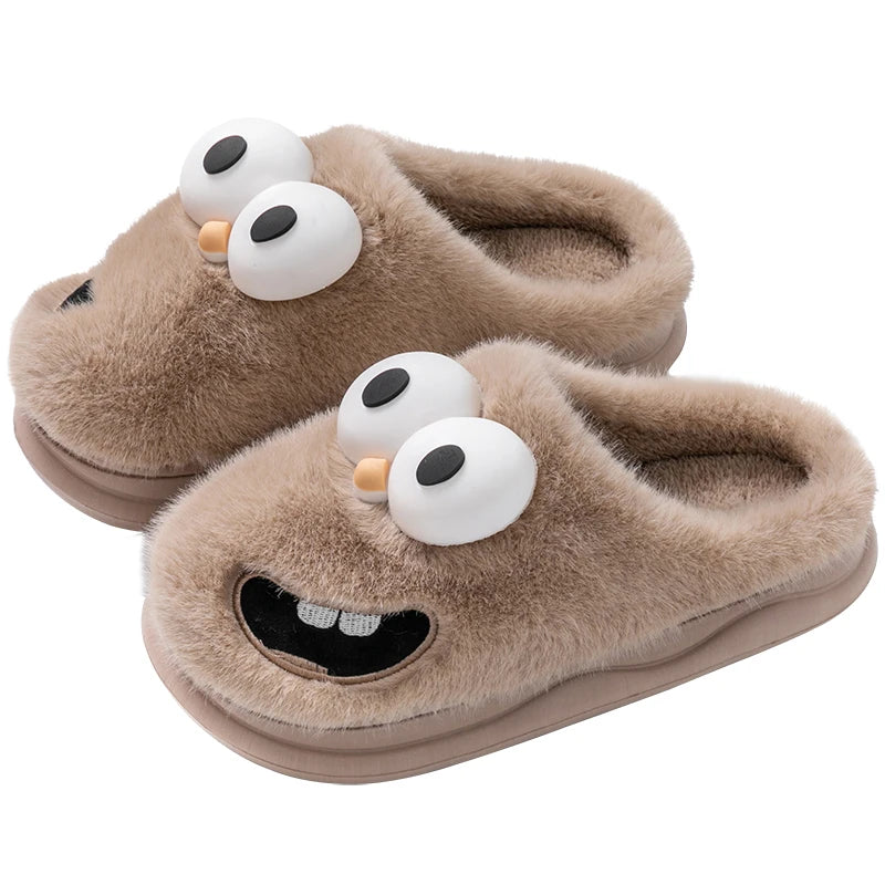 Funny Cartoon Winter Slippers - Men's Platform Slides