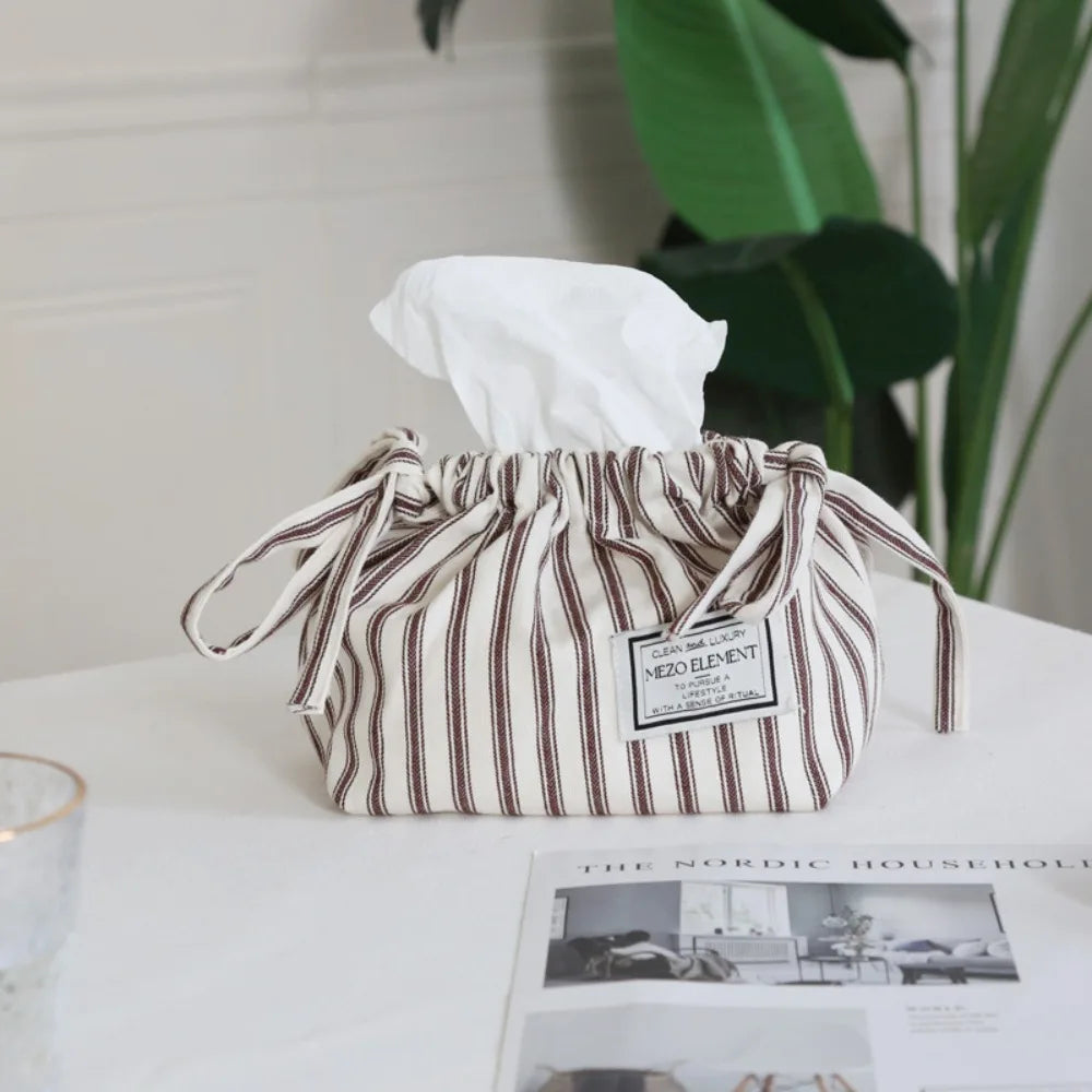 Cotton Drawstring Tissue Bag - Korean Style Storage
