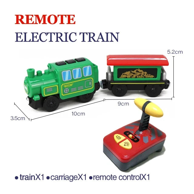 Remote Control Electric Train Toy - Wooden Track Compatible Set
