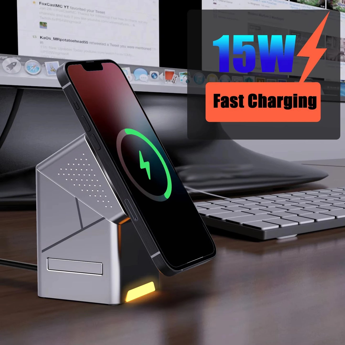 3-in-1 Wireless Charger 15W - Auto Rotation Pop-up Design