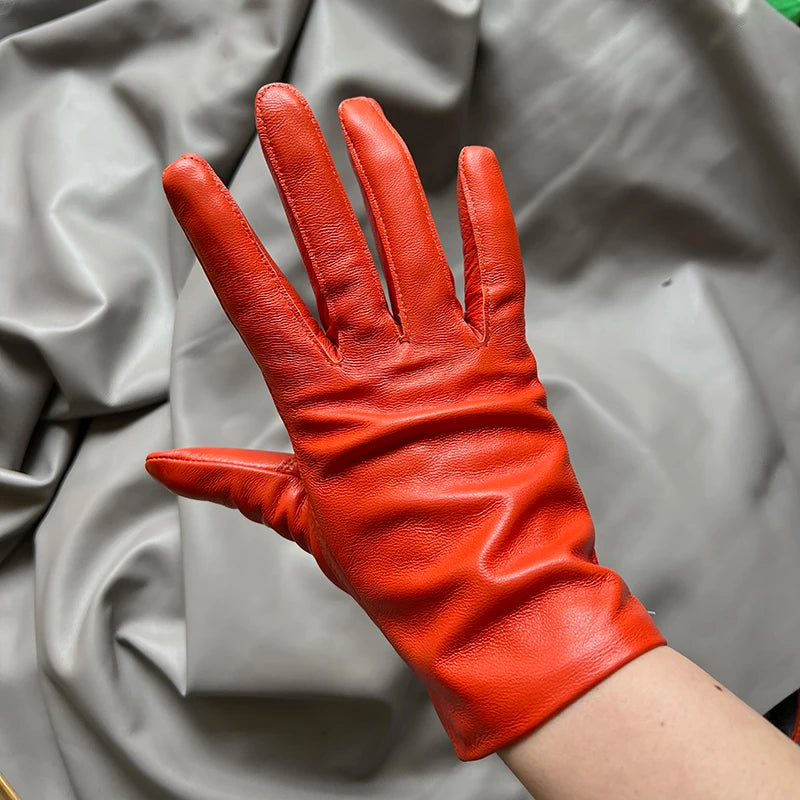Guantes elegantes de piel de cordero con forro fino para mujer - Piel de oveja auténtica