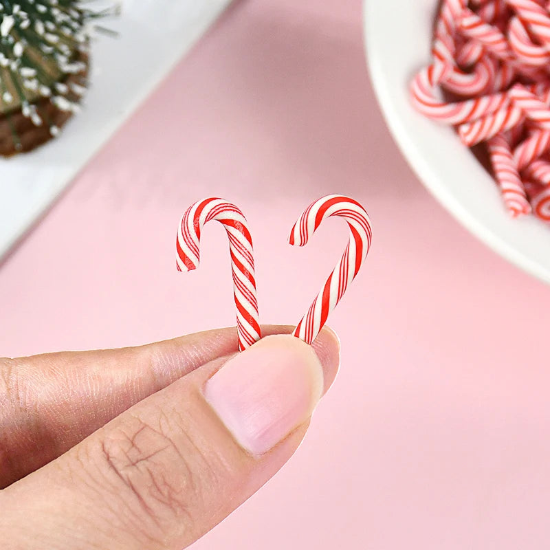 Mini Candy Cane Christmas Decoration - Red White Resin DIY Crafts