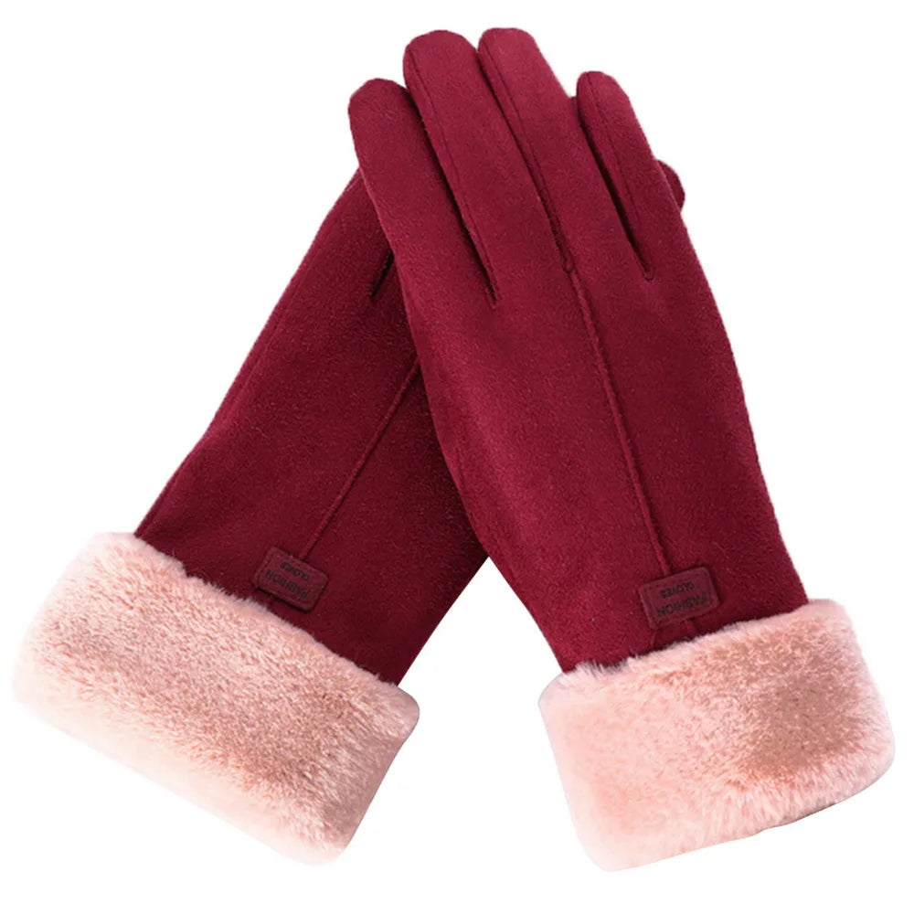 Guantes de invierno de ante para mujer con pantalla táctil - Forro de terciopelo cálido