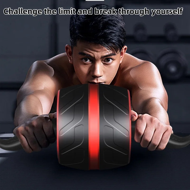 Man using an ab roller with motivational text above