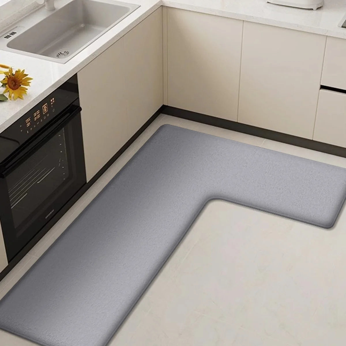 Thickened Corner Floor Mat - Soft Flannel L-Shaped Kitchen Mat
