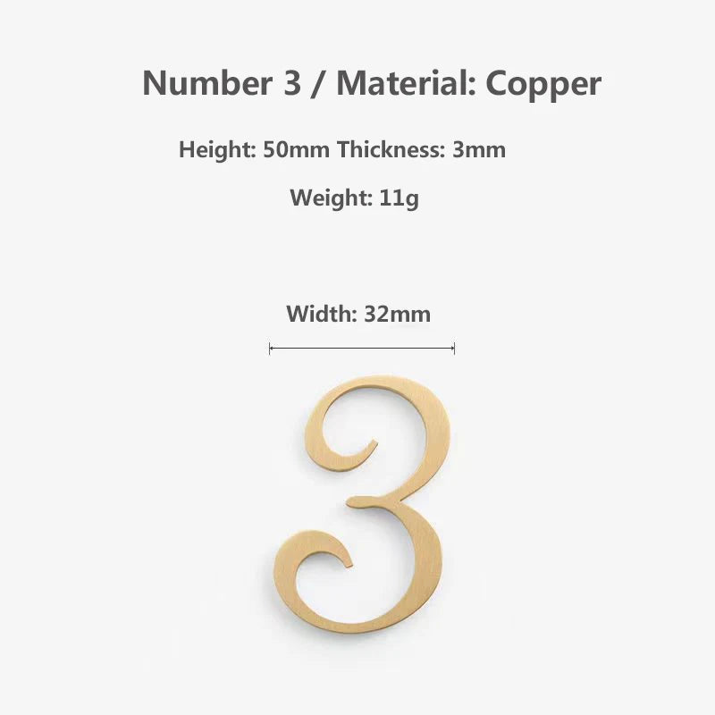 Nordic Retro Brass Address Numbers - Antique Copper House Number Signs