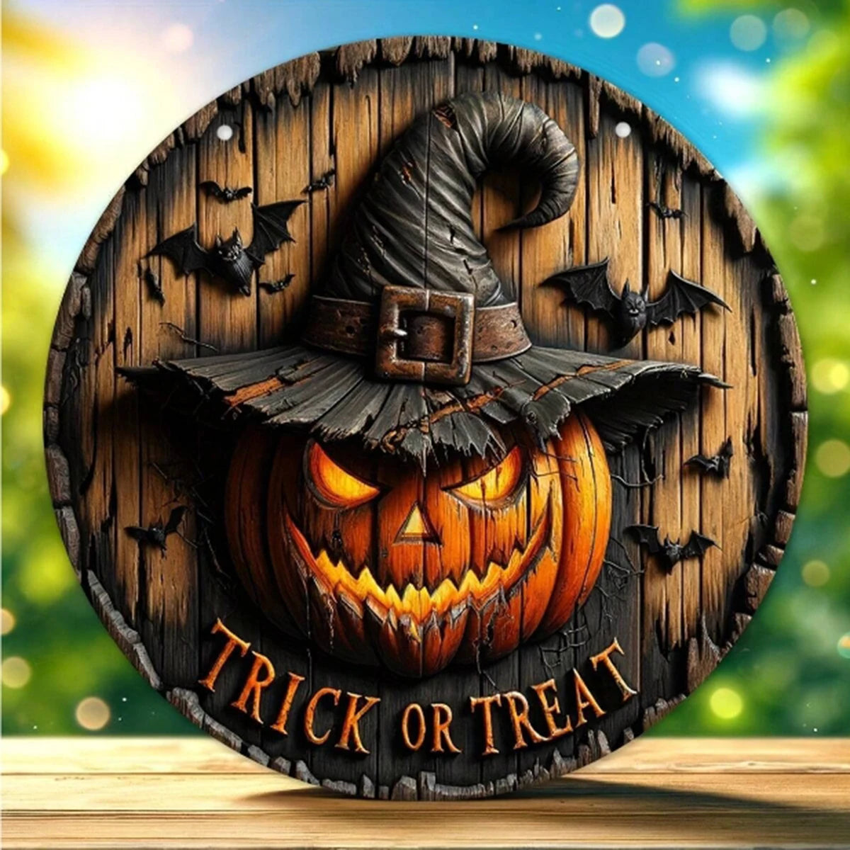 Halloween Wooden Wreath - Retro Pumpkin Head Decoration