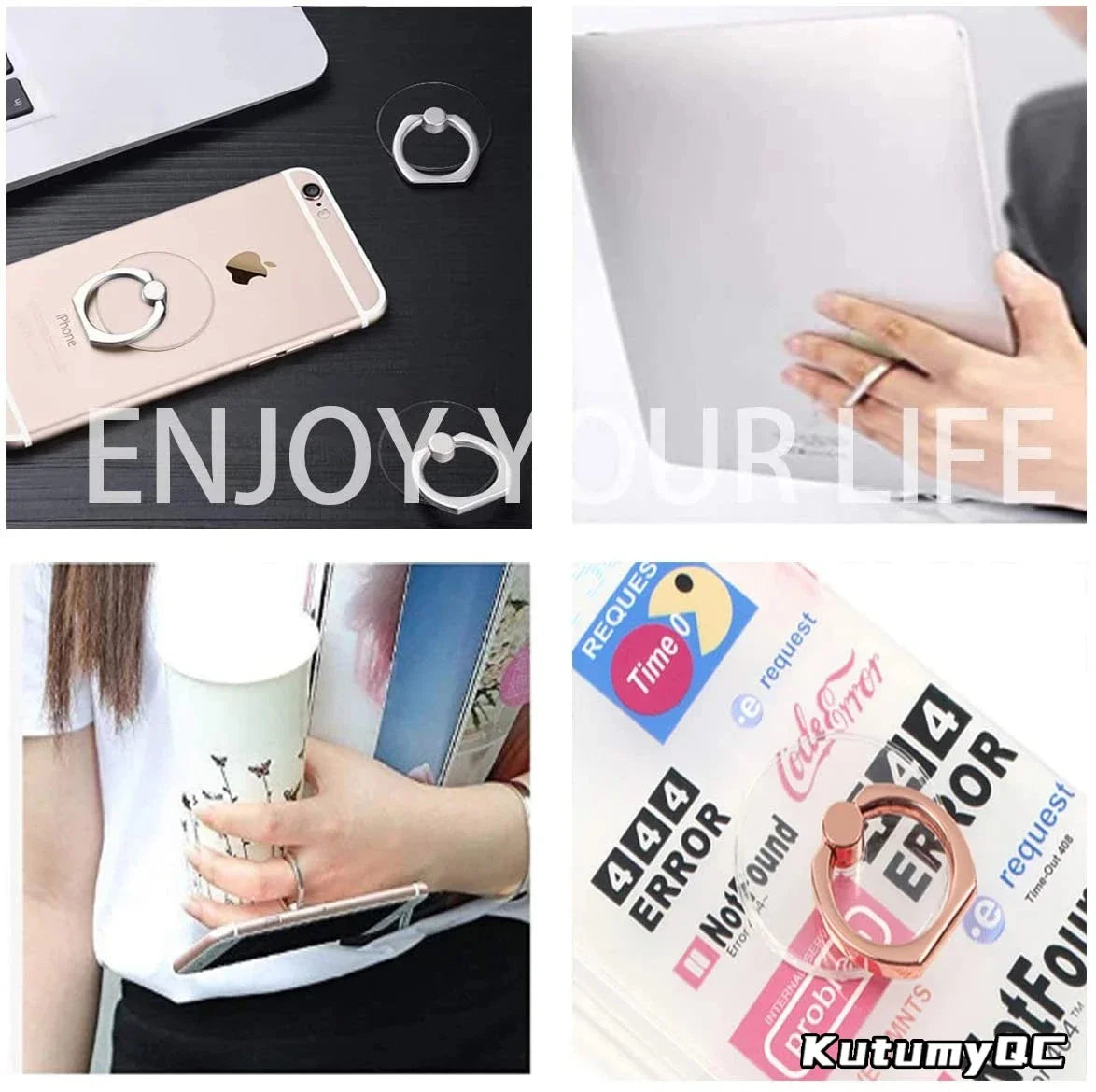 Support anneau pour téléphone portable - Rotation à 360°, transparent
