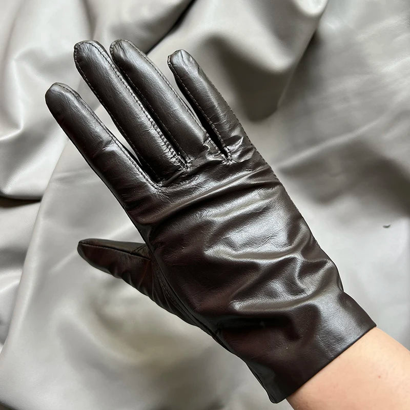 Guantes elegantes de piel de cordero con forro fino para mujer - Piel de oveja auténtica