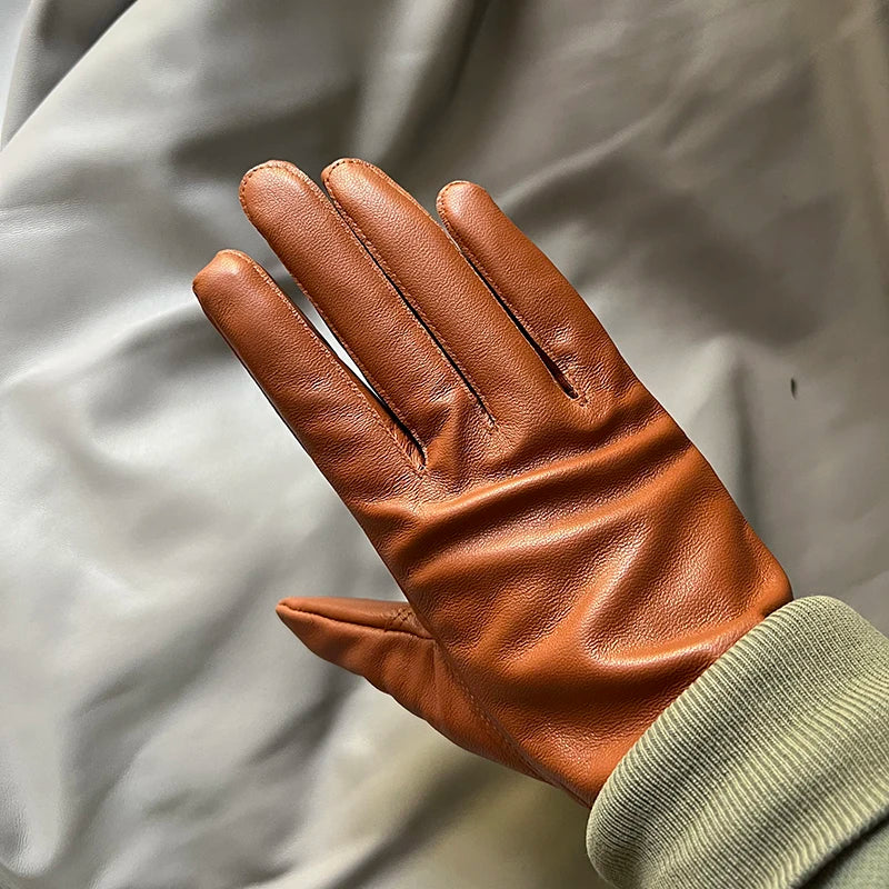 Guantes elegantes de piel de cordero con forro fino para mujer - Piel de oveja auténtica