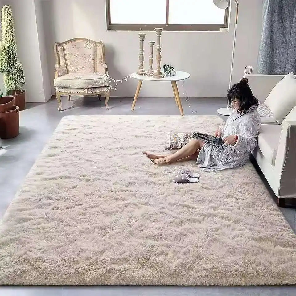 Soft Fluffy Tie-Dye Carpet - Gradient Bedside Rug for Girls