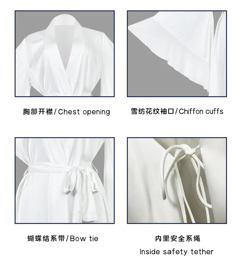 Lotus Leaf Sleeve Bridal Kimono Robe - Silk Satin Wedding Lingerie