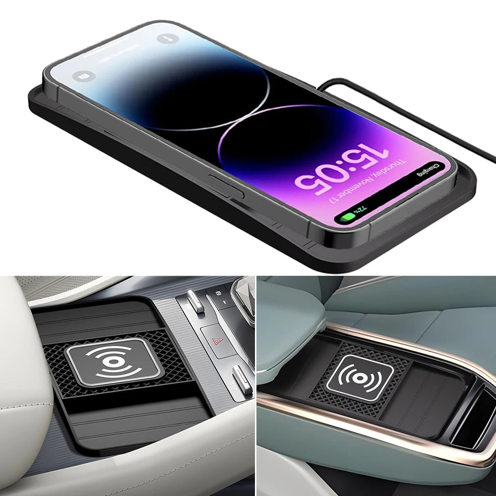 Chargeur sans fil rapide 15 W - Tapis en caoutchouc antidérapant pour le rangement dans la voiture