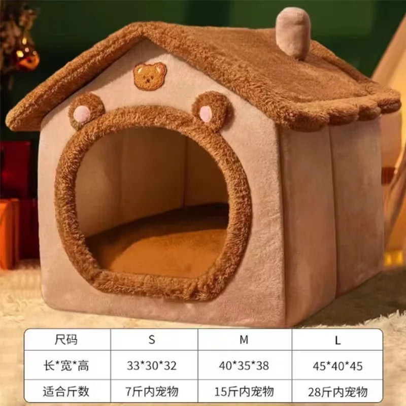 Foldable Washable Pet House - Soft Cave Bed for Small Dogs & Cats