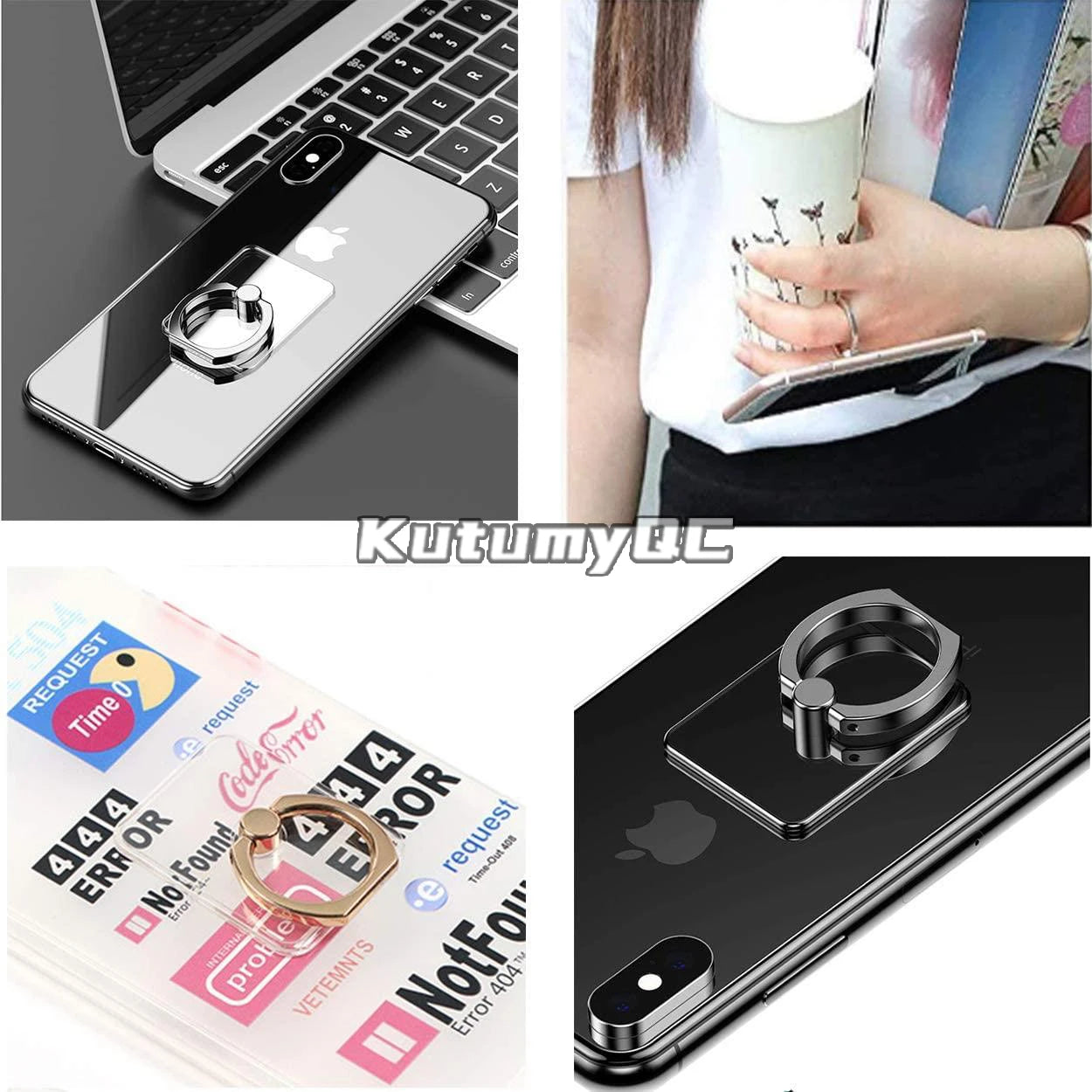Support anneau pour téléphone portable - Rotation à 360°, transparent