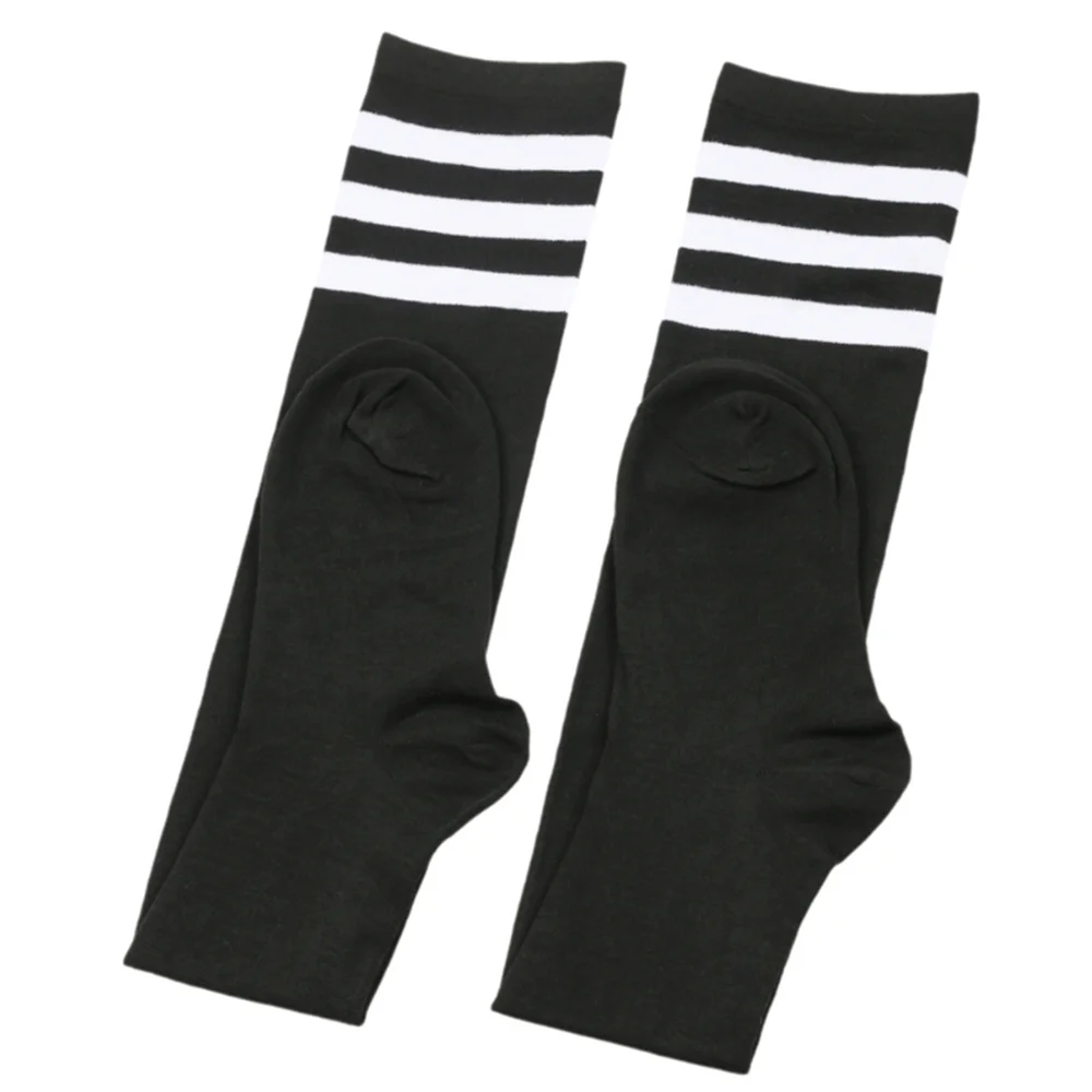 Plus Size Thigh High Socks - Striped Knit Stockings