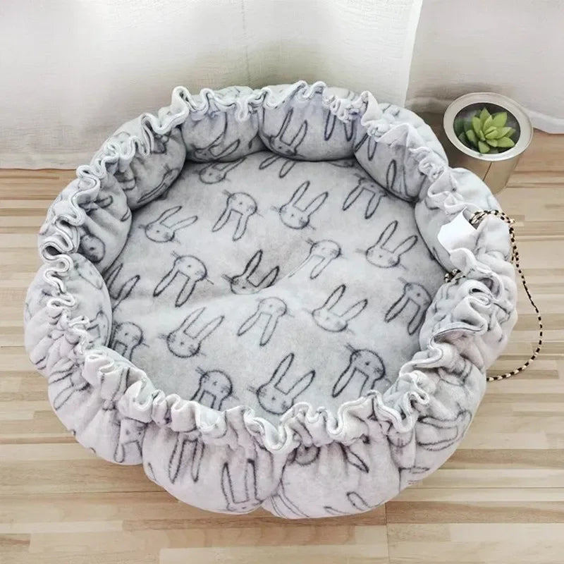 Soft Warm Nest Pet Cushion - Adjustable Drawstring Bed