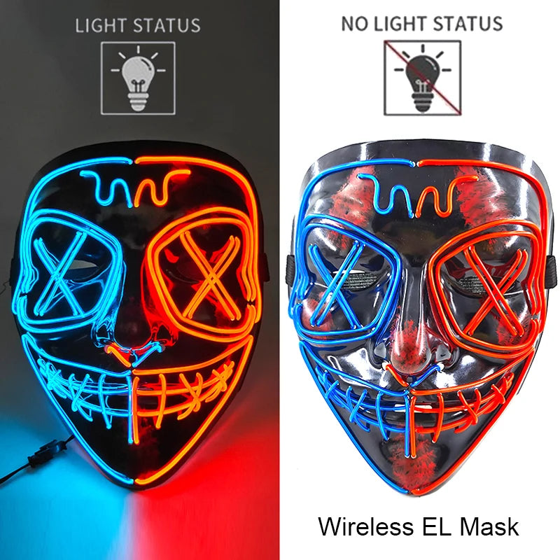 Wireless Neon LED Purge Mask - Glow in Dark Halloween Mask