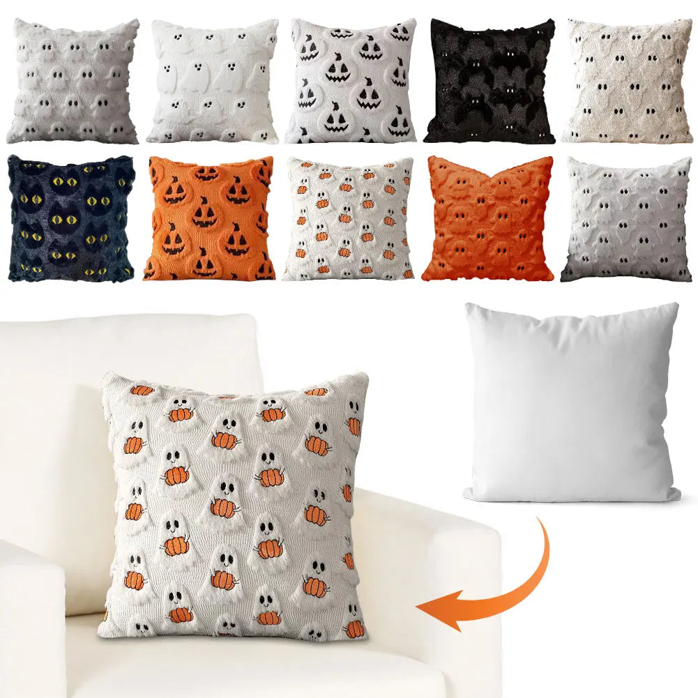 Halloween Ghost Pumpkin Pillowcase - Plush Faux Fur Pillow Cover