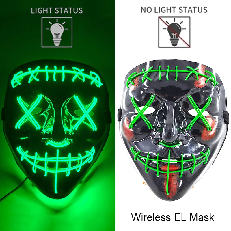 Wireless Neon LED Purge Mask - Glow in Dark Halloween Mask