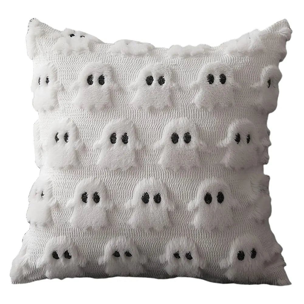 Halloween Ghost Pumpkin Pillowcase - Plush Faux Fur Pillow Cover