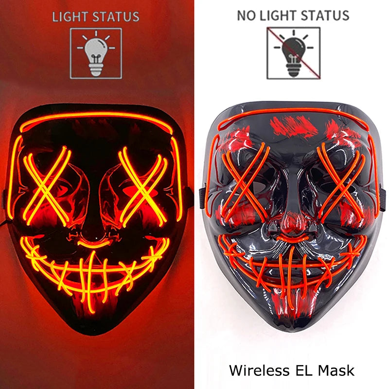 Wireless Neon LED Purge Mask - Glow in Dark Halloween Mask