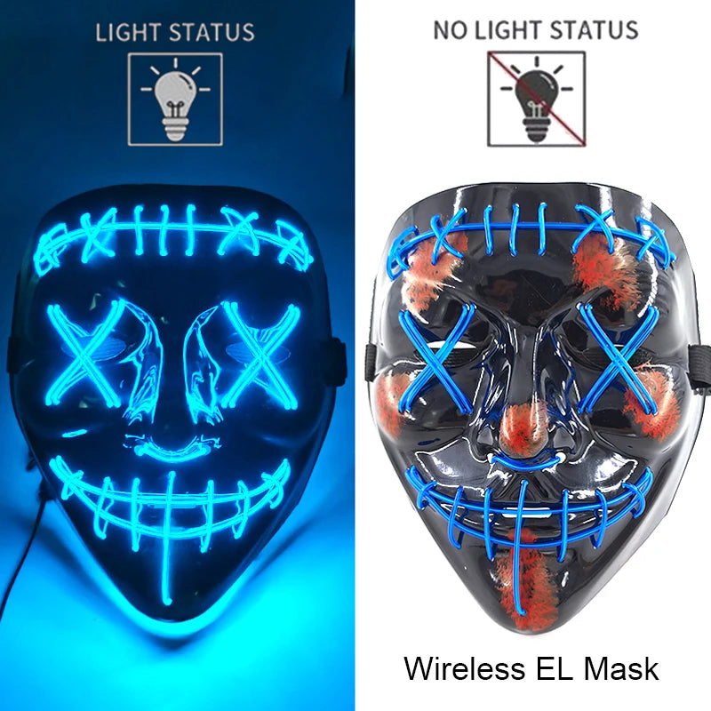 Wireless Neon LED Purge Mask - Glow in Dark Halloween Mask