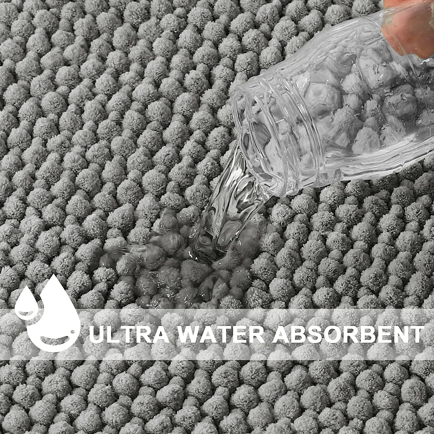 Plush Microfiber Bathroom Carpet - Machine Washable Chenille Mat